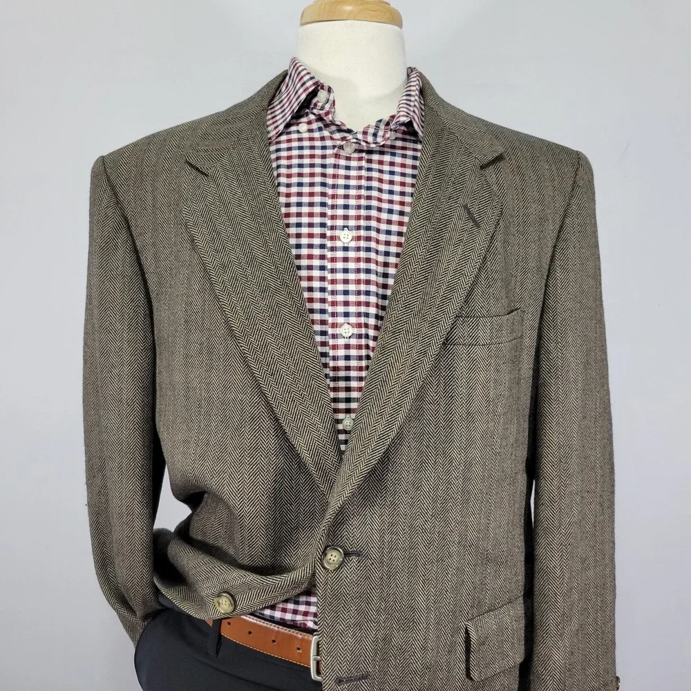 Sterling & Hunt Men's Tweed Sport Coat Blazer‎ Brown Herringbone Size About 44R